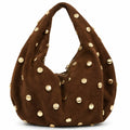 Dunkelbraune Hobo-Tasche mit goldfarbenen Nieten