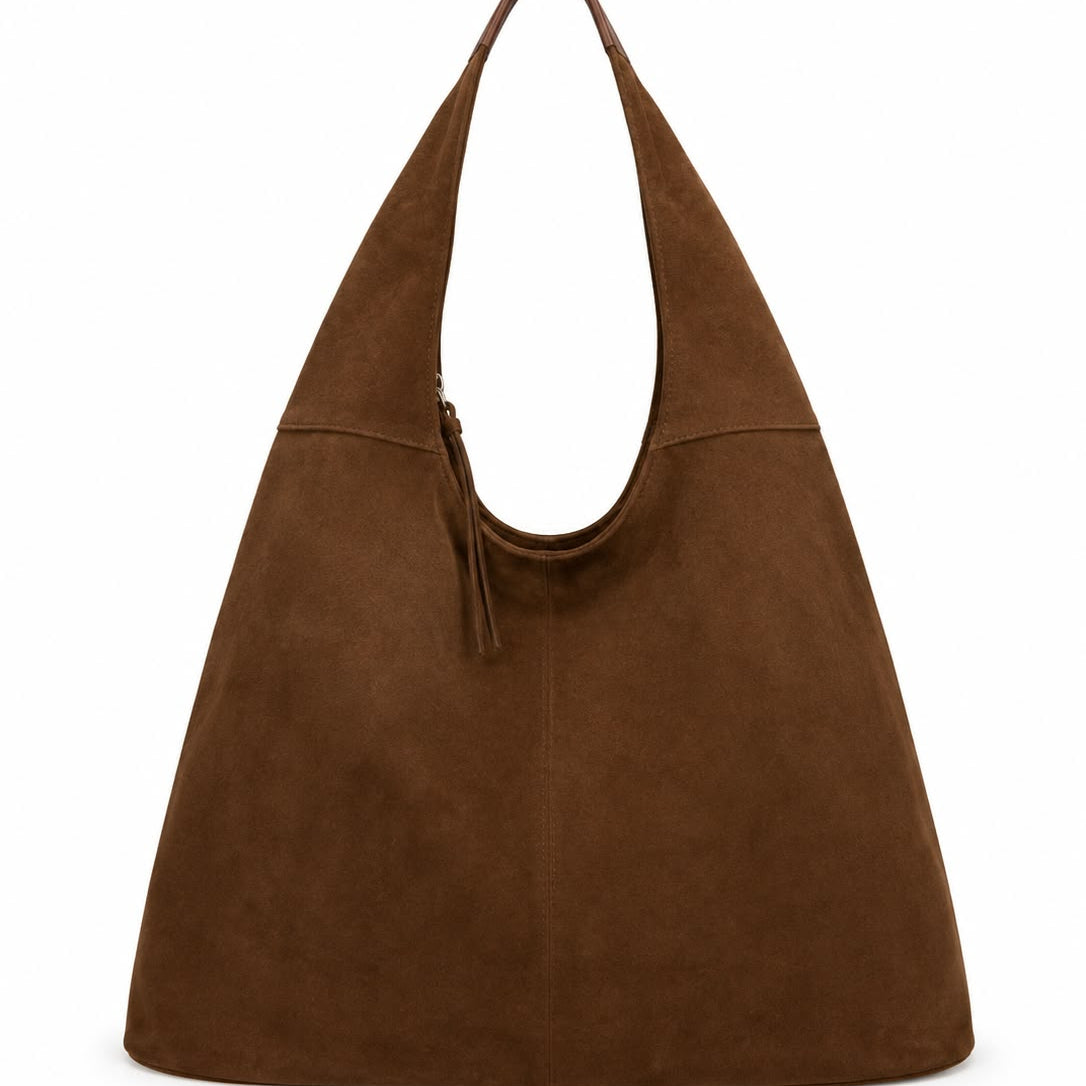 Braune Schultertasche in Wildleder Optik