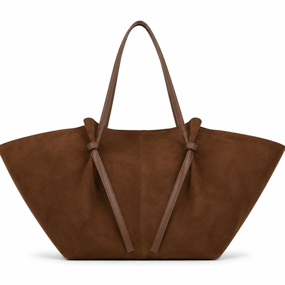 Braune Shopper-Tasche aus Veloursleder