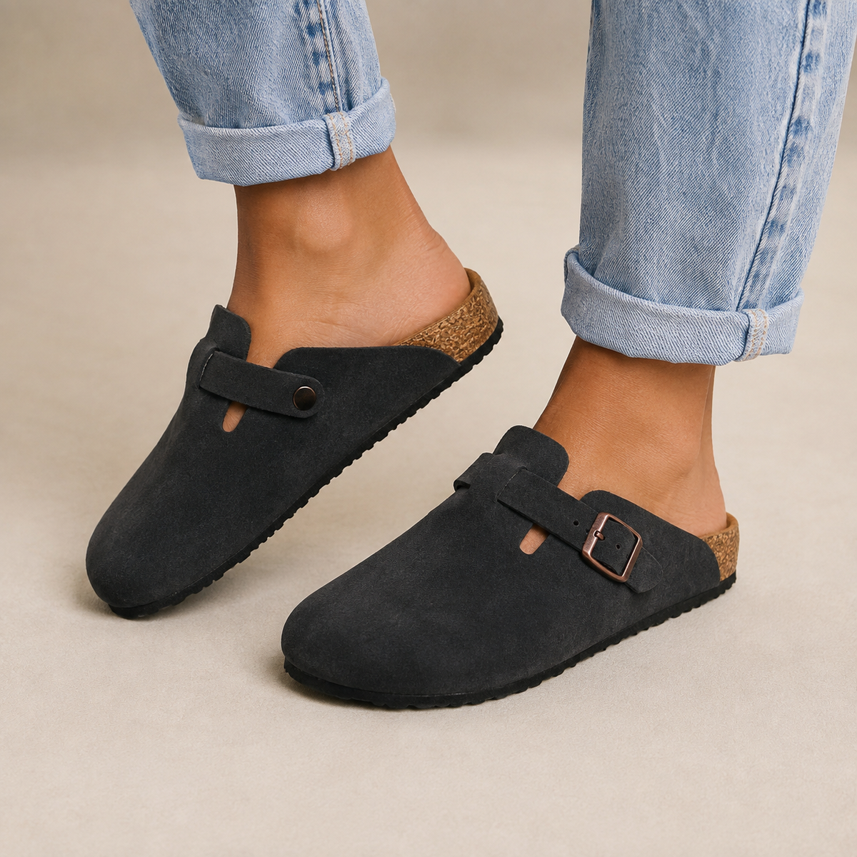 Komfort Kork-Leder Clogs – Bequeme Pantoletten