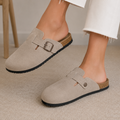 Damen Clogs Beige – Bequeme Slipper mit Schnalle