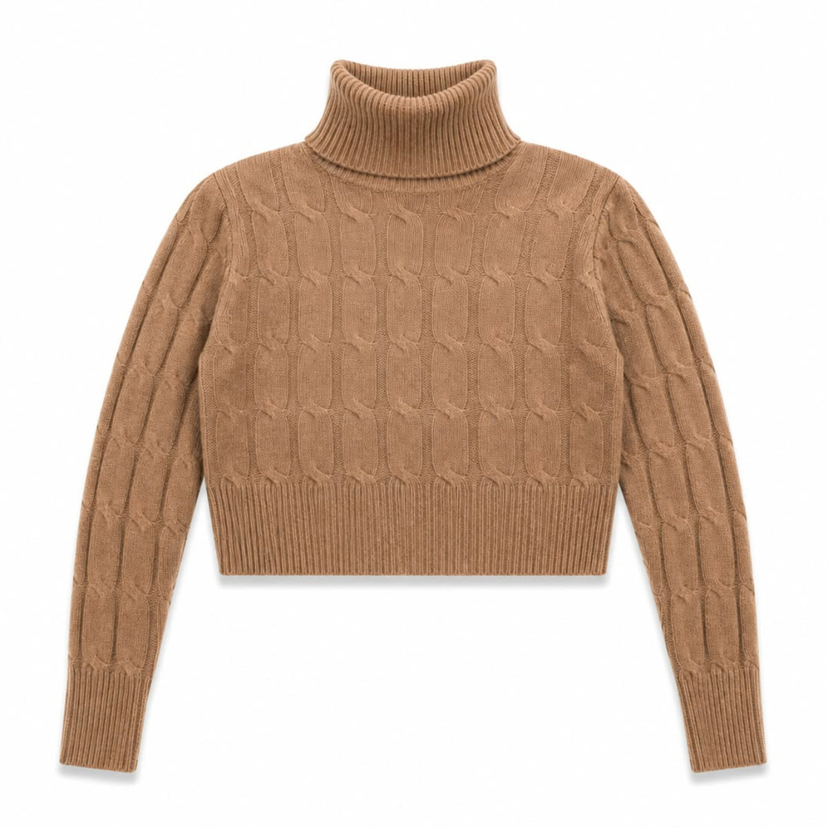 Kaschmir Rollkragenpullover Damen – Weicher Cropped Pullover mit Zopfmuster