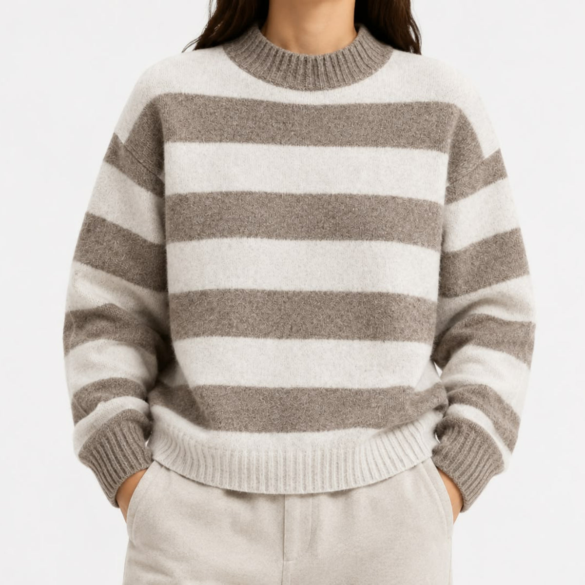 Kaschmir Rollkragenpullover Damen – Gestreifter Strickpullover