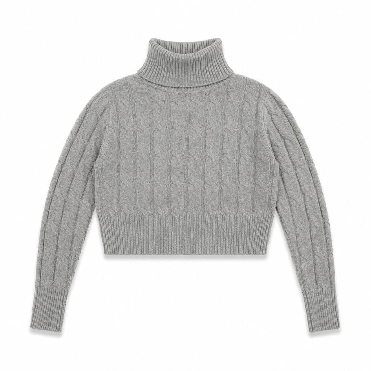 Kaschmir Rollkragenpullover Damen – Weicher Cropped Pullover mit Zopfmuster