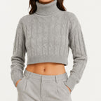 Kaschmir Rollkragenpullover Damen – Weicher Cropped Pullover mit Zopfmuster