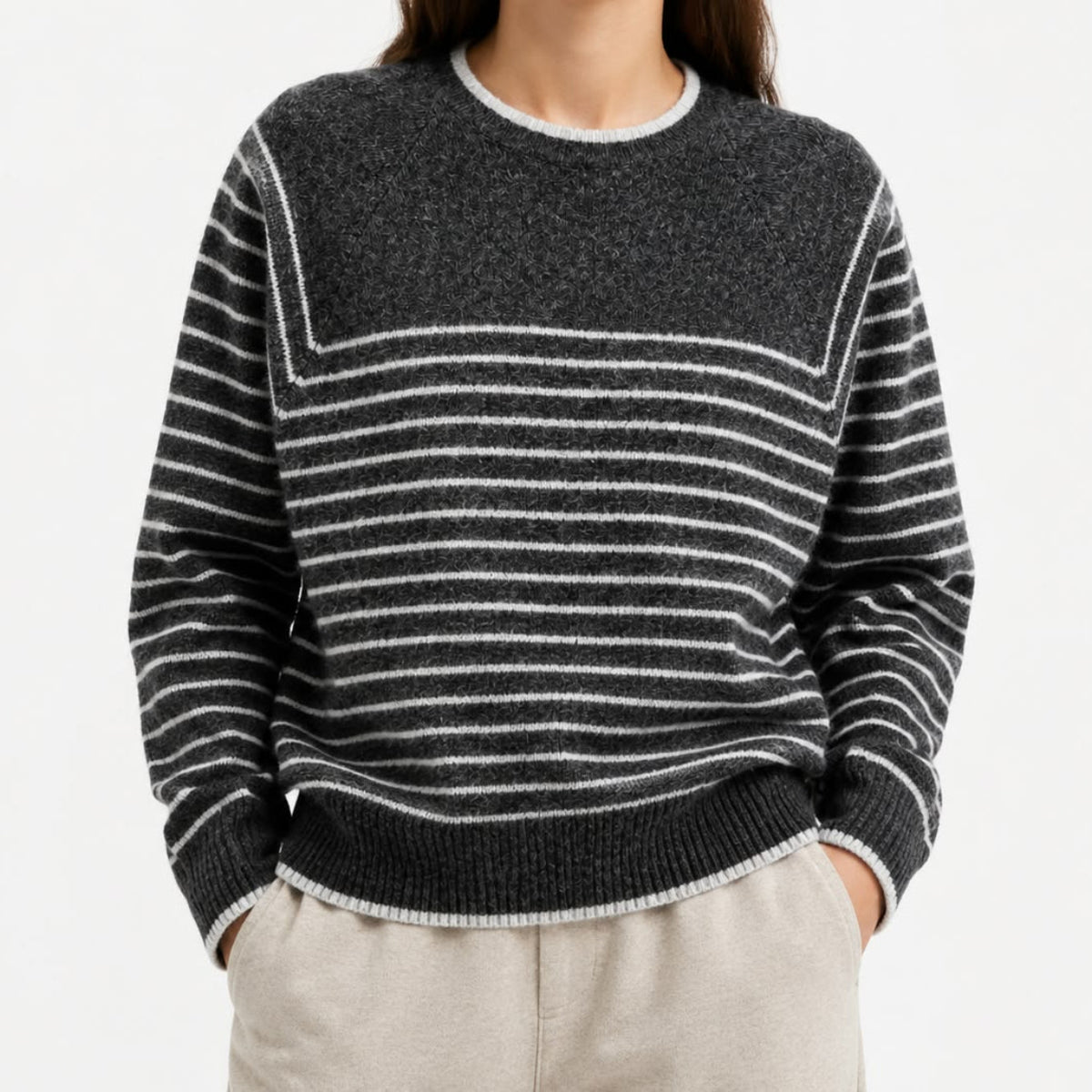 Kaschmir Pullover Damen – Gestreifter Strickpullover
