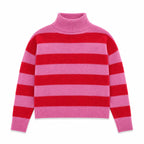 Kaschmir Rollkragenpullover Damen – Gestreifter Strickpullover