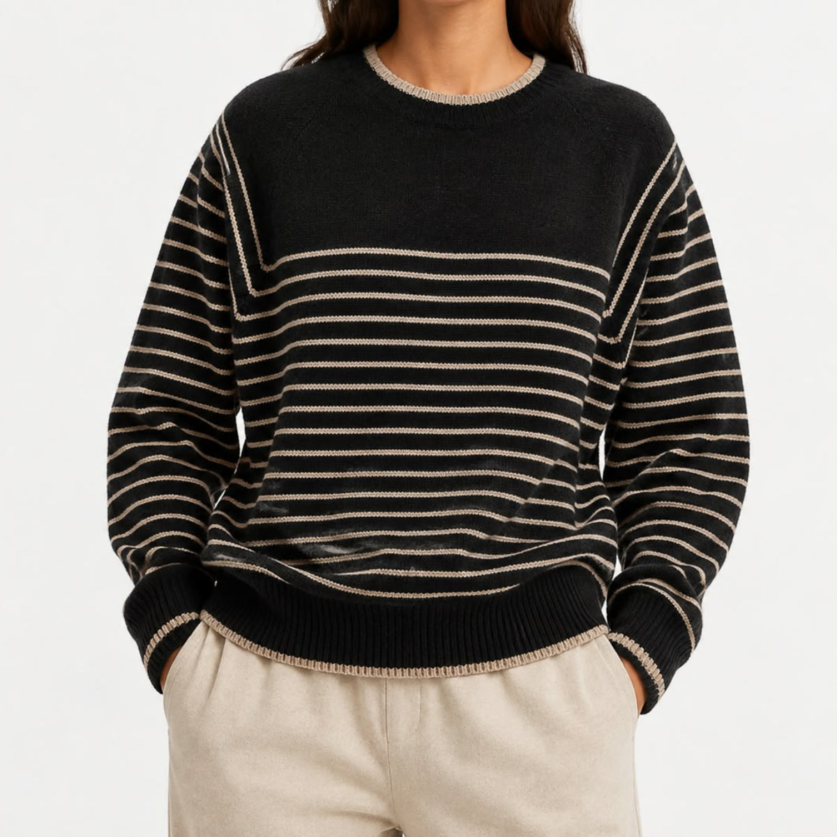 Kaschmir Pullover Damen – Gestreifter Strickpullover